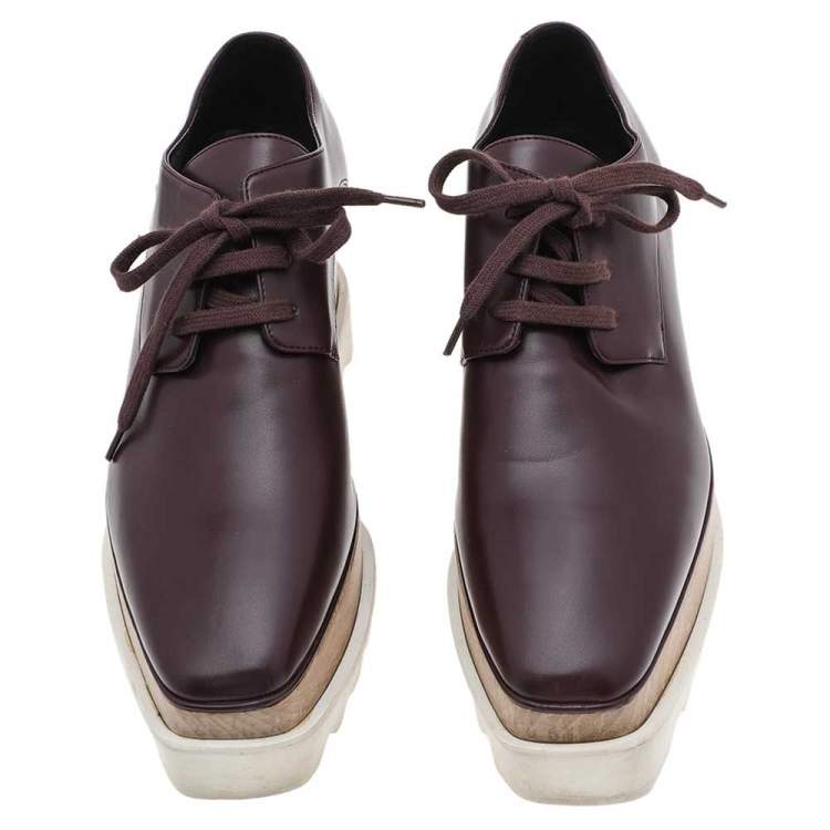 Pre Owned Stella McCartney Burgundy Faux Leather Elyse Platform Lace Up Derby Size 36 