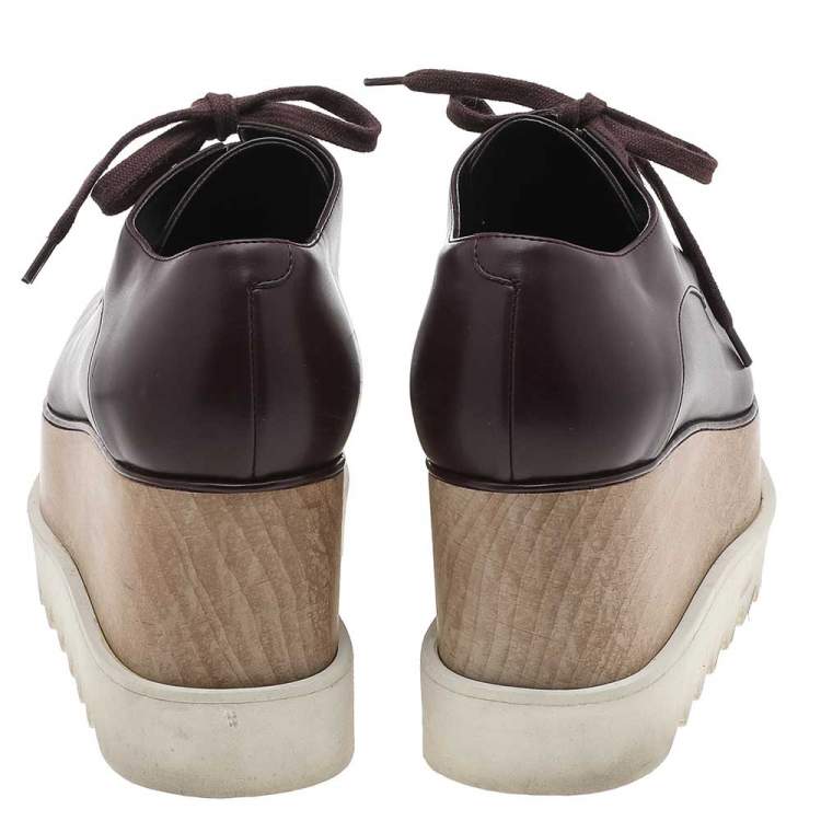 Pre Owned Stella McCartney Burgundy Faux Leather Elyse Platform Lace Up Derby Size 36 