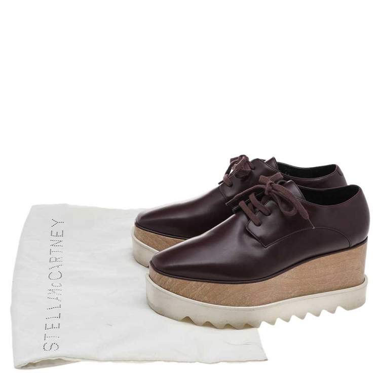 Pre Owned Stella McCartney Burgundy Faux Leather Elyse Platform Lace Up Derby Size 36 