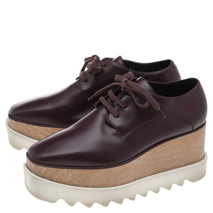 Pre Owned Stella McCartney Burgundy Faux Leather Elyse Platform Lace Up Derby Size 36 