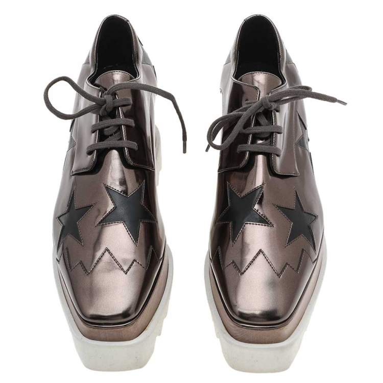 Pre Owned Stella McCartney Metallic Brown Faux Leather Elyse Star Platform Lace Up Derby Size 36