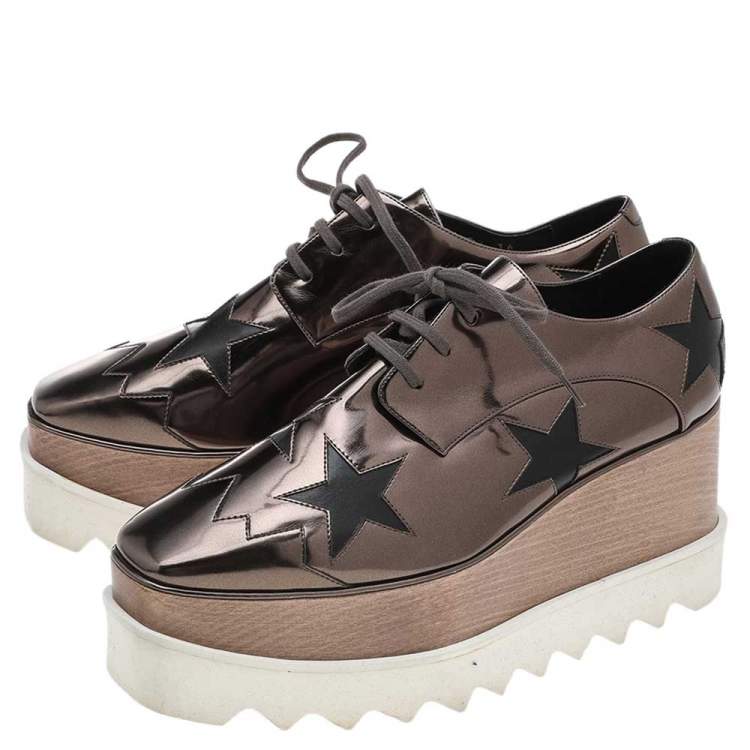 Pre Owned Stella McCartney Metallic Brown Faux Leather Elyse Star Platform Lace Up Derby Size 36