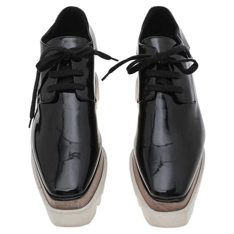 Pre Owned Stella McCartney Black Faux Patent Leather Elyse Platform Lace Up Derby Size 36 