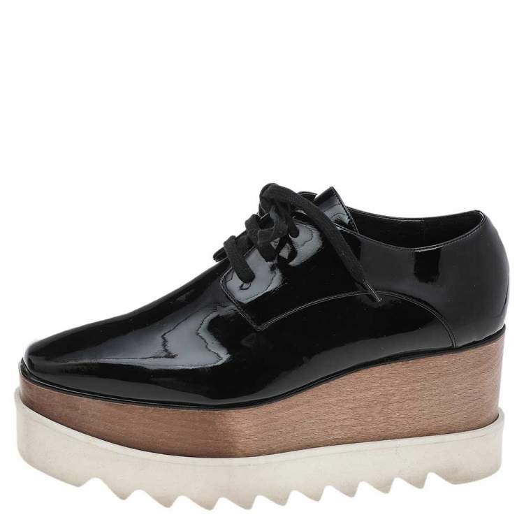 Pre Owned Stella McCartney Black Faux Patent Leather Elyse Platform Lace Up Derby Size 36 