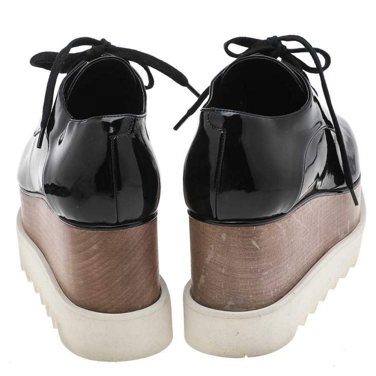 Pre Owned Stella McCartney Black Faux Patent Leather Elyse Platform Lace Up Derby Size 36 