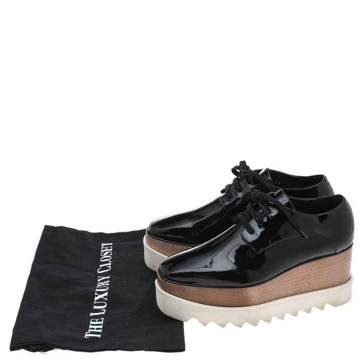 Pre Owned Stella McCartney Black Faux Patent Leather Elyse Platform Lace Up Derby Size 36 