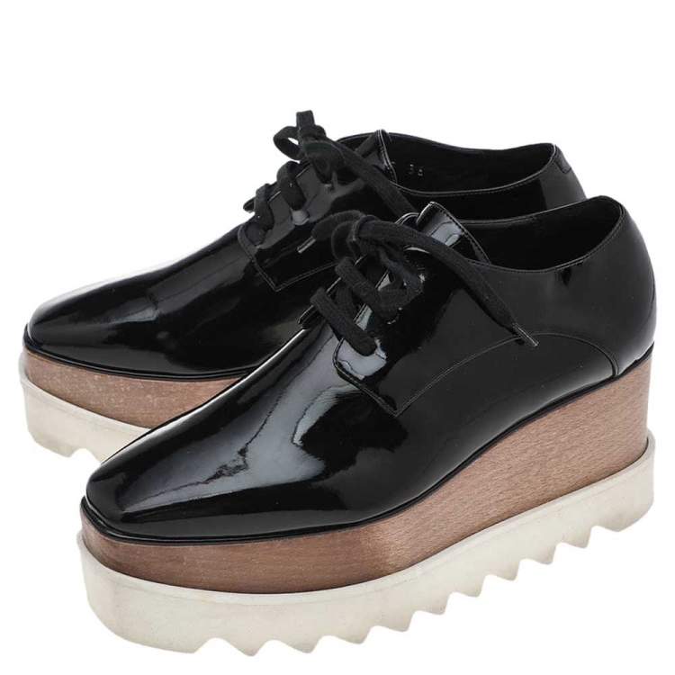 Pre Owned Stella McCartney Black Faux Patent Leather Elyse Platform Lace Up Derby Size 36 