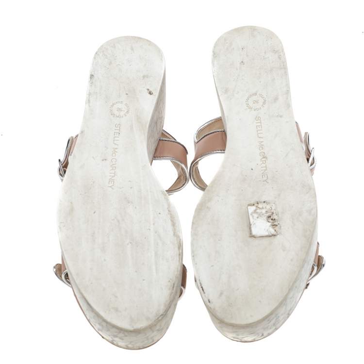 مملوكة مسبقًا Stella McCartney Beige Faux Leather Geena Marble Wedge Platform Sandals Size 36
