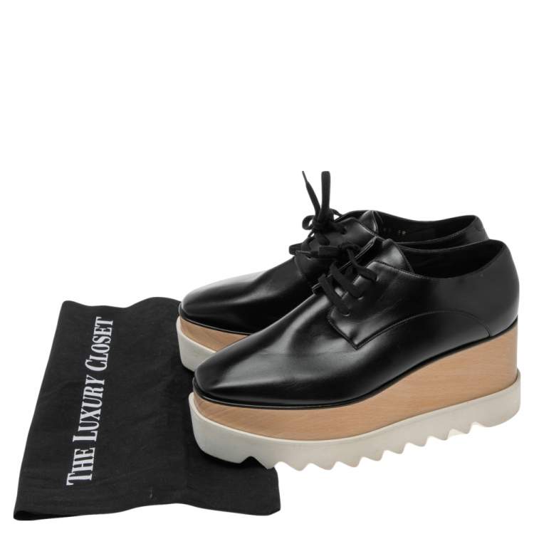 مملوكة مسبقًا Stella McCartney Black Faux Leather  Elyse Platform Derby Sneakers Size 38