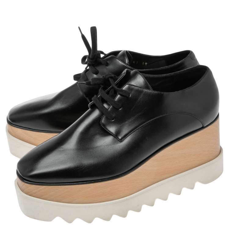 مملوكة مسبقًا Stella McCartney Black Faux Leather  Elyse Platform Derby Sneakers Size 38