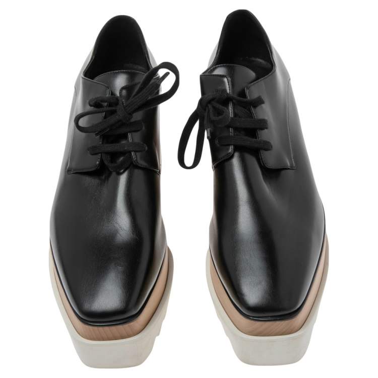 مملوكة مسبقًا Stella McCartney Black Faux Leather  Elyse Platform Derby Sneakers Size 38