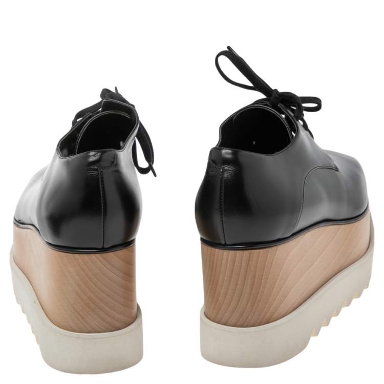 مملوكة مسبقًا Stella McCartney Black Faux Leather  Elyse Platform Derby Sneakers Size 38