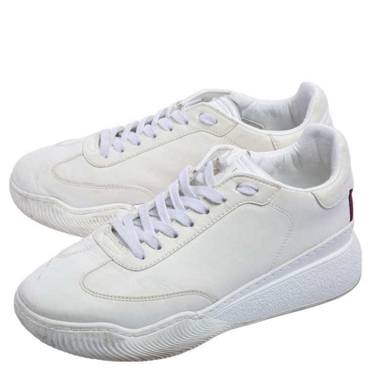 Pre Owned Stella McCartney White Faux Leather Lace Up Sneakers Size 39