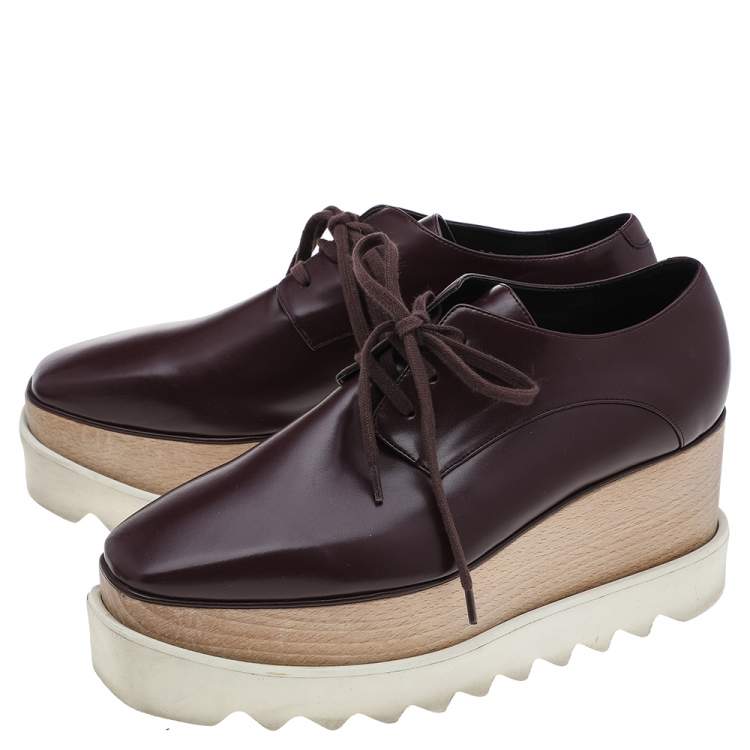 Pre Owned Stella McCartney Burgundy Faux Leather Elyse Platform Lace Up Derby Size 38
