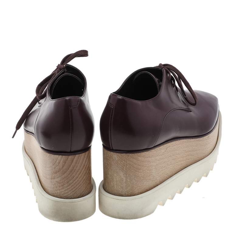 Pre Owned Stella McCartney Burgundy Faux Leather Elyse Platform Lace Up Derby Size 38