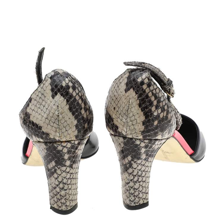 Pre Owned Stella McCartney Multicolor Faux Patent And Python Embossed Leather Ankle Strap Sandals Size 37.5 