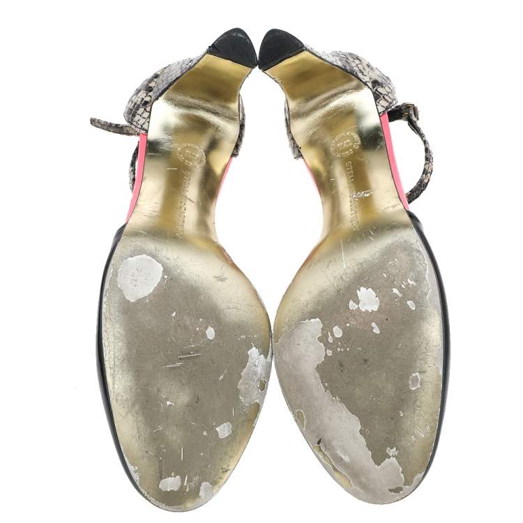 Pre Owned Stella McCartney Multicolor Faux Patent And Python Embossed Leather Ankle Strap Sandals Size 37.5 