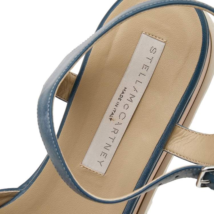 Pre Owned Stella McCartney Blue Faux Leather Elyse Star Ankle Strap Platform Sandals Size 39