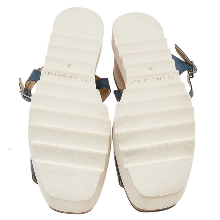 Pre Owned Stella McCartney Blue Faux Leather Elyse Star Ankle Strap Platform Sandals Size 39