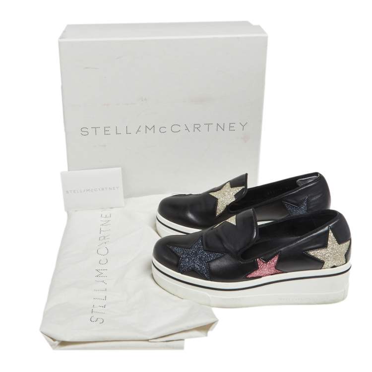 Pre Owned Stella McCartney Black Faux Leather Binx Star Platform Sneakers Size 36