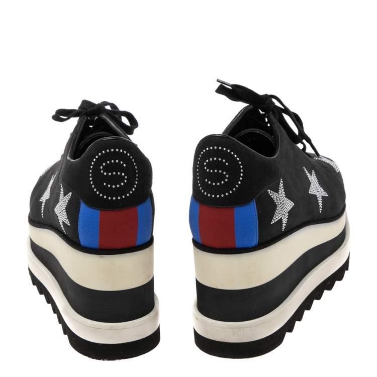 Pre Owned Stella McCartney Black Faux Suede Elyse Star Platform Sneakers Size 37