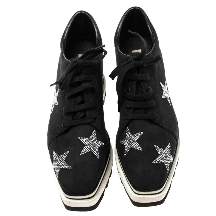 Pre Owned Stella McCartney Black Faux Suede Elyse Star Platform Sneakers Size 37
