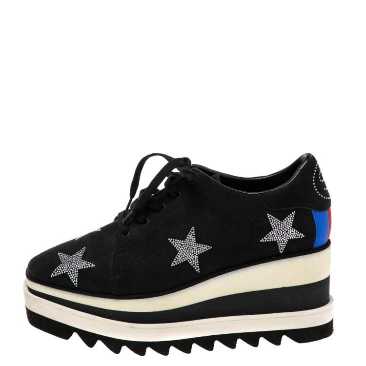 Pre Owned Stella McCartney Black Faux Suede Elyse Star Platform Sneakers Size 37