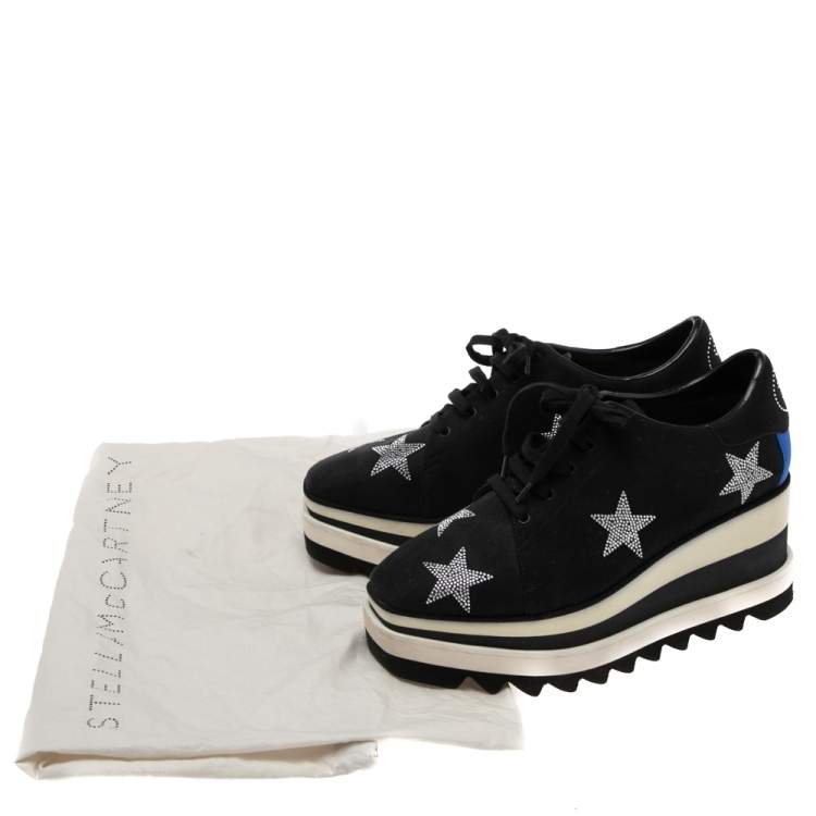 Pre Owned Stella McCartney Black Faux Suede Elyse Star Platform Sneakers Size 37