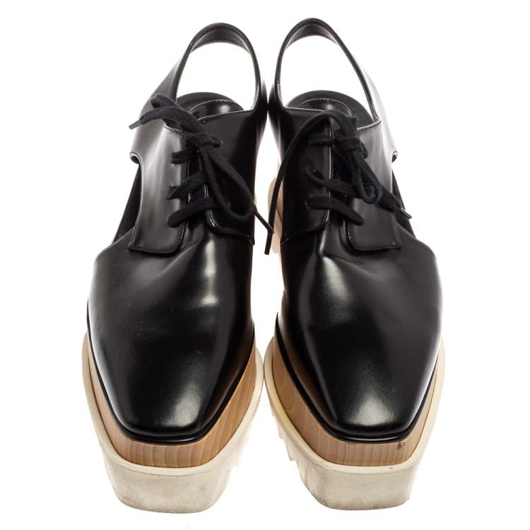 Pre Owned Stella McCartney Black Faux Leather Elyse Platform Cut-Out Slingback Derby Size 39.5