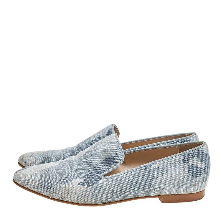 Pre Owned Stella McCartney Blue Camo Print Canvas Smoking Slippers Size 38 