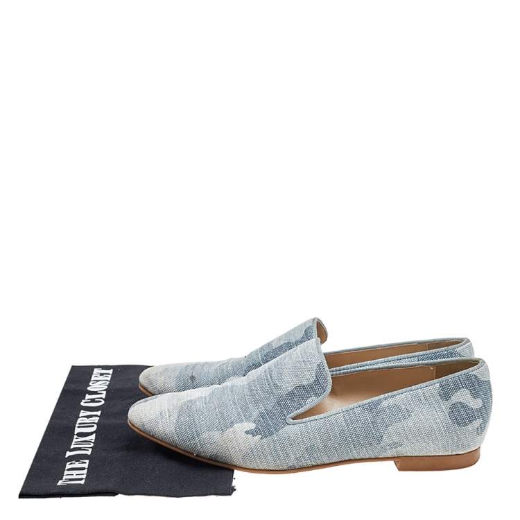 Pre Owned Stella McCartney Blue Camo Print Canvas Smoking Slippers Size 38 