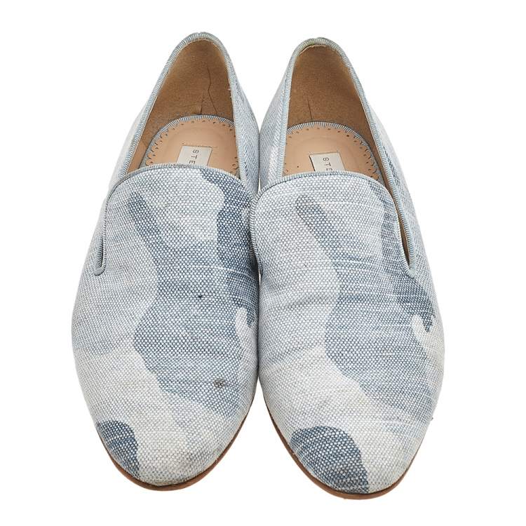 Pre Owned Stella McCartney Blue Camo Print Canvas Smoking Slippers Size 38 