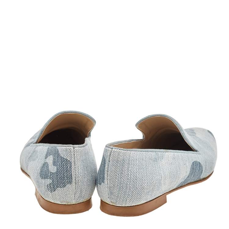 Pre Owned Stella McCartney Blue Camo Print Canvas Smoking Slippers Size 38 