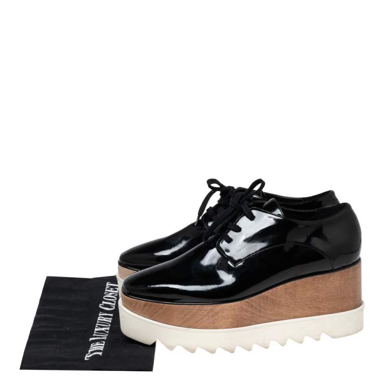 Pre Owned Stella McCartney Black Faux Patent Leather  Elyse Platform  Sneakers Size 38