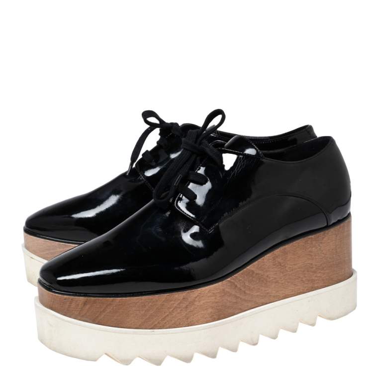 Pre Owned Stella McCartney Black Faux Patent Leather  Elyse Platform  Sneakers Size 38