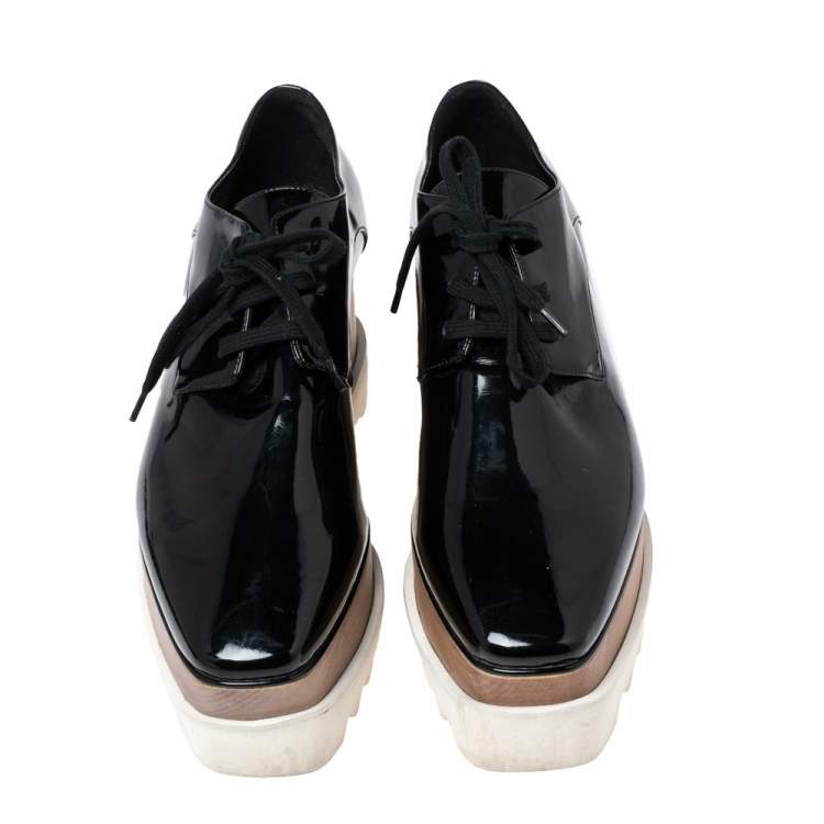Pre Owned Stella McCartney Black Faux Patent Leather  Elyse Platform  Sneakers Size 38