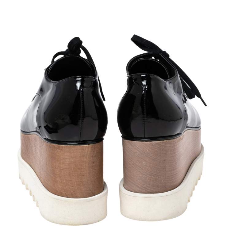 Pre Owned Stella McCartney Black Faux Patent Leather  Elyse Platform  Sneakers Size 38