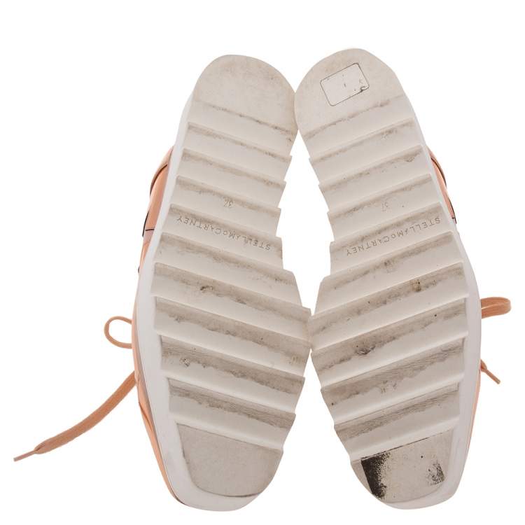 Pre Owned Stella McCartney Rose Gold Faux Leather Elyse Star  Sneakers Size 37