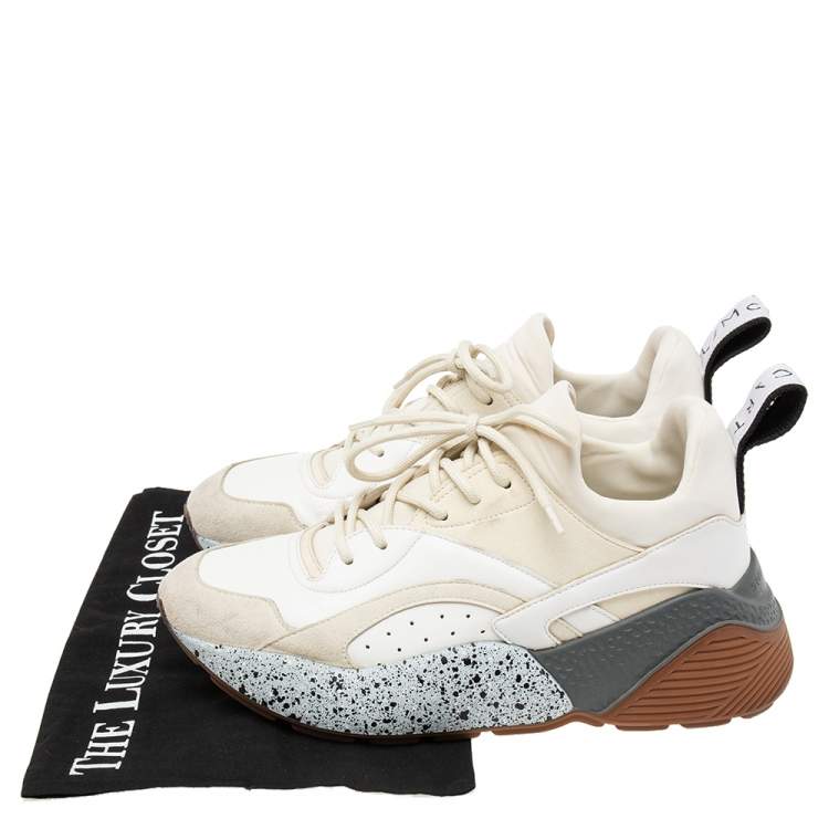 Pre Owned Stella McCartney Beige/White Faux Leather and Faux Suede Eclypse Chunky Sneakers Size 38