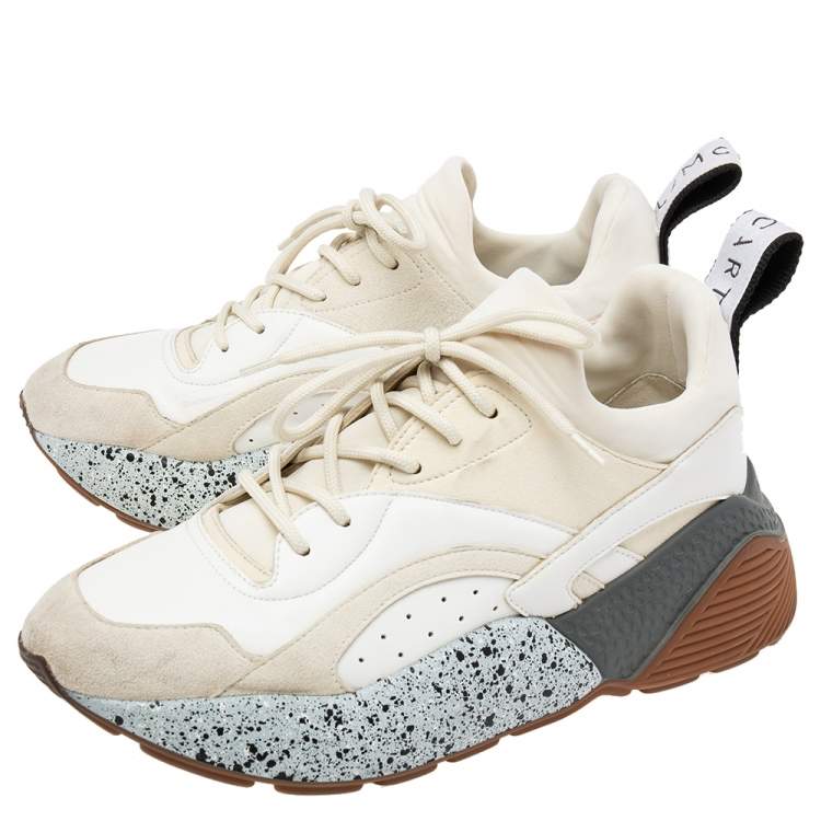 Pre Owned Stella McCartney Beige/White Faux Leather and Faux Suede Eclypse Chunky Sneakers Size 38