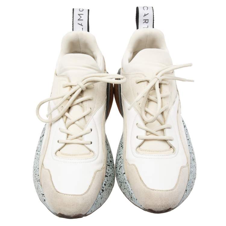 Pre Owned Stella McCartney Beige/White Faux Leather and Faux Suede Eclypse Chunky Sneakers Size 38