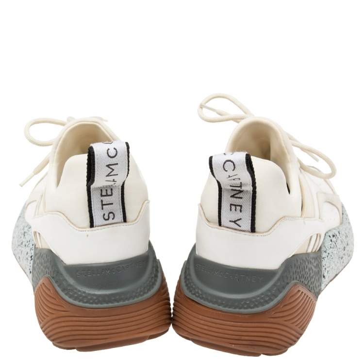 Pre Owned Stella McCartney Beige/White Faux Leather and Faux Suede Eclypse Chunky Sneakers Size 38