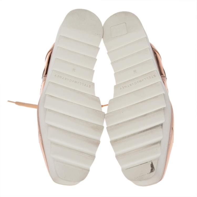 Pre Owned Stella McCartney Rose Gold Faux Patent and Leather Elyse Star Platform Lace Up Sneakers Size 36