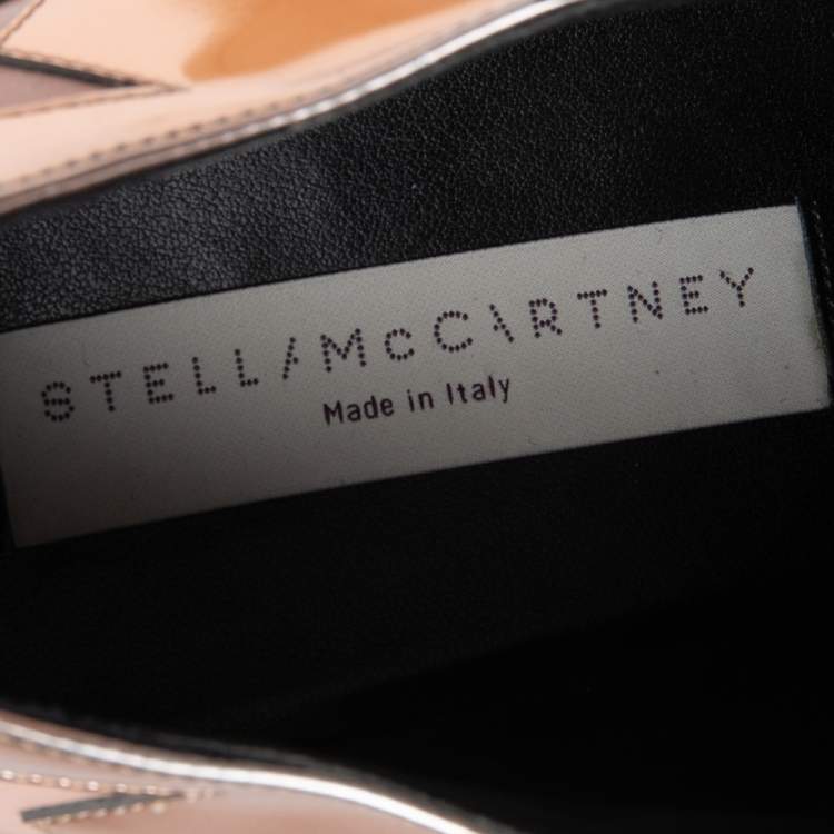 Pre Owned Stella McCartney Rose Gold Faux Patent and Leather Elyse Star Platform Lace Up Sneakers Size 36
