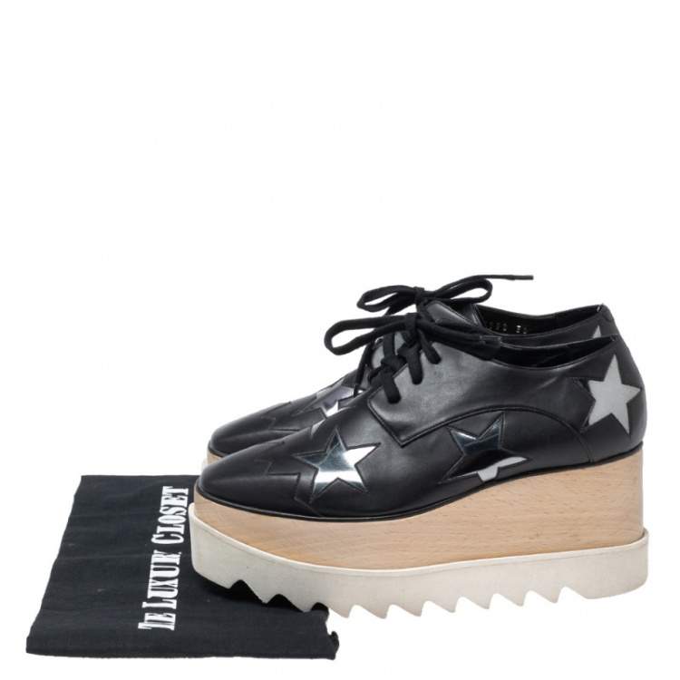 Pre Owned Stella McCartney Black Faux Leather Elyse Star Platform Derby Sneakers Size 36
