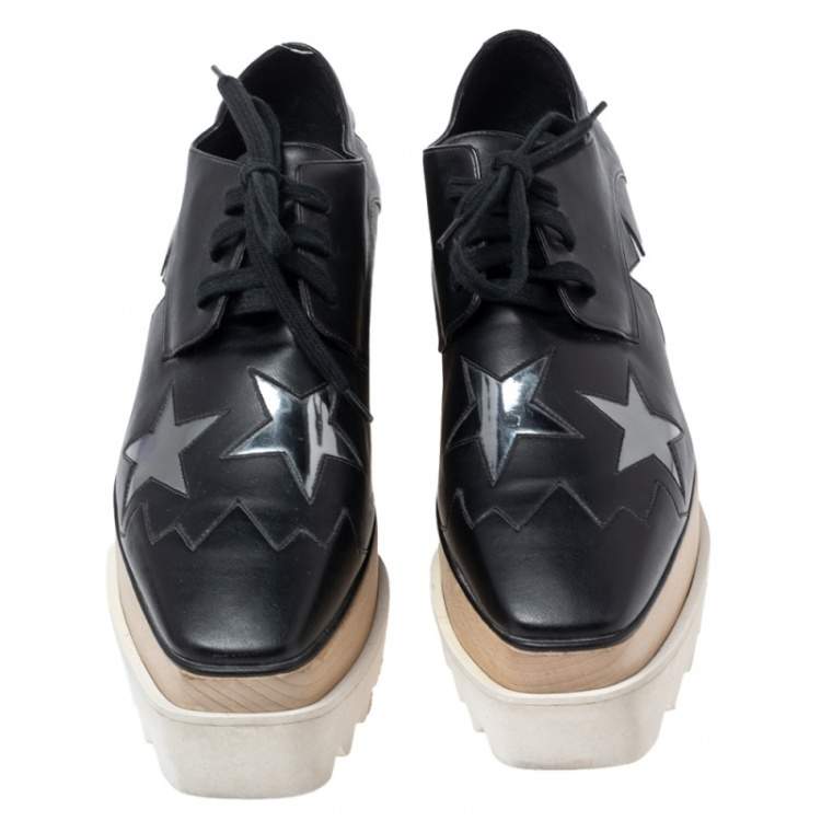 Pre Owned Stella McCartney Black Faux Leather Elyse Star Platform Derby Sneakers Size 36