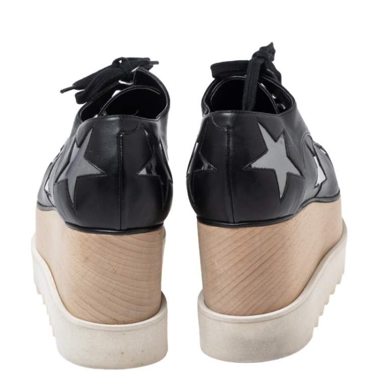 Pre Owned Stella McCartney Black Faux Leather Elyse Star Platform Derby Sneakers Size 36