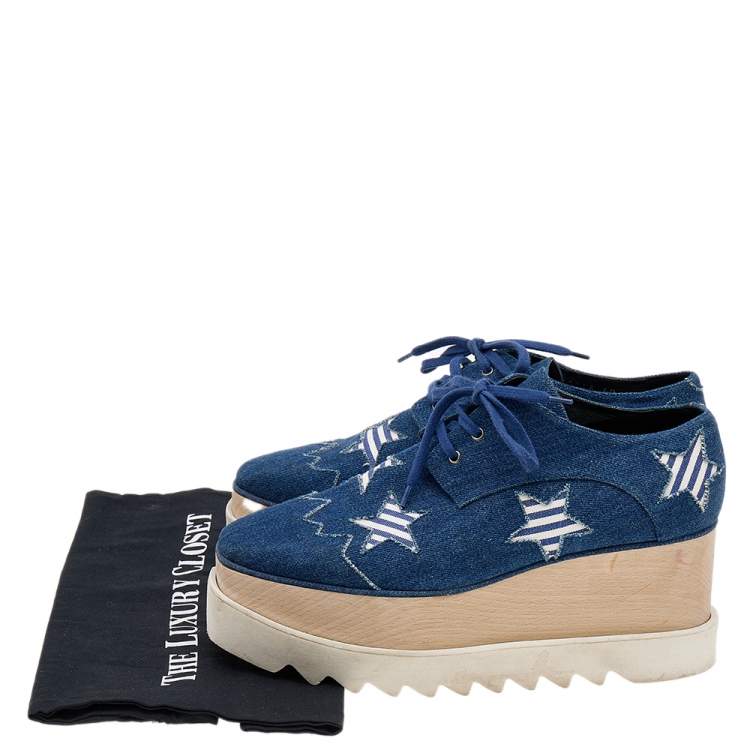 Pre Owned Stella McCartney Blue Denim Elyse Star Platform Lace Up Sneakers Size 35