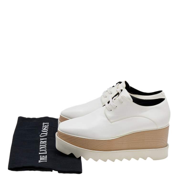 مملوكة مسبقًا Stella McCartney White Faux Leather Elyse Platforms Lace Up Sneakers Size 38