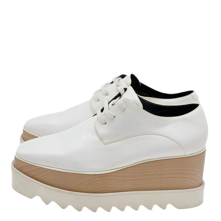مملوكة مسبقًا Stella McCartney White Faux Leather Elyse Platforms Lace Up Sneakers Size 38